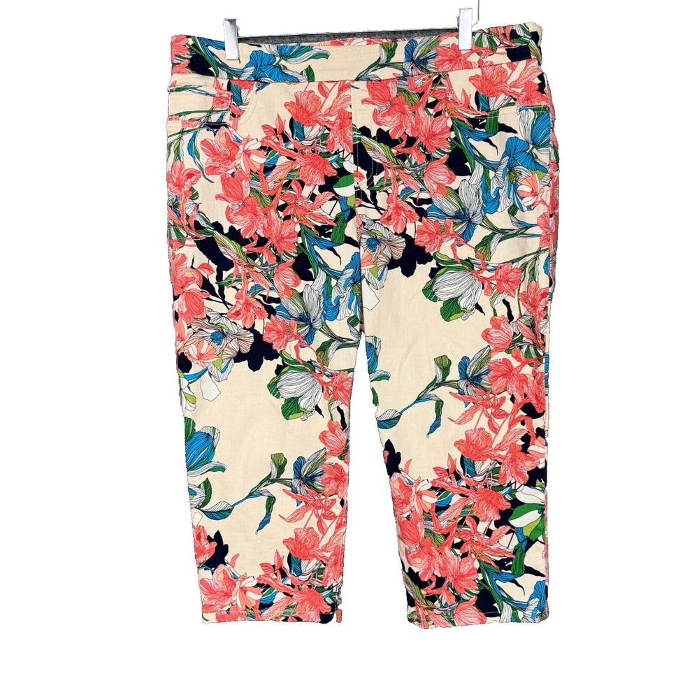 Chicos Jeans Womens 3 16 Beige Pink Floral Crop Pull On Jegging Ankle Stretch